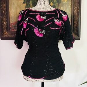 100% Silk Vintage Beaded Blouse